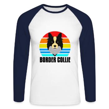 Border Collie - Unisex Baseballshirt langarm - Weiß/Navy - Vorne - Nik (191cm)