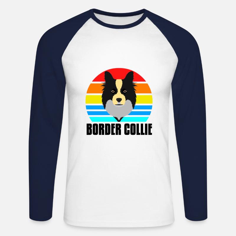 Border Collie - Unisex Baseballshirt langarm - Weiß/Navy