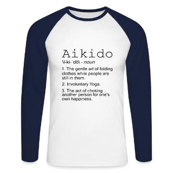 Aikido - Unisex Baseballshirt langarm - Weiß/Navy - Vorne - Nik (191cm)