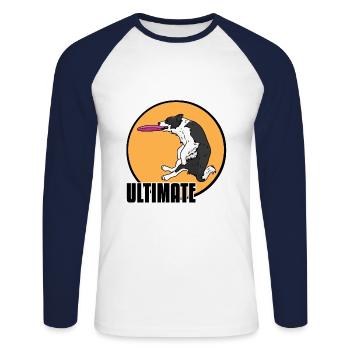 Border Collie - T-shirt baseball manches longues Homme - blanc/marine - Devant - Nik (191cm)