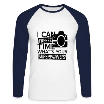 photographer - Unisex Long Sleeve Baseball T-Shirt - white/navy - Front - Nik (191cm)