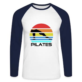 Pilates - T-shirt baseball manches longues Homme - blanc/marine - Devant - Nik (191cm)