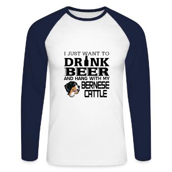 Bernese Mountain Dog - Unisex Long Sleeve Baseball T-Shirt - white/navy - Front - Nik (191cm)