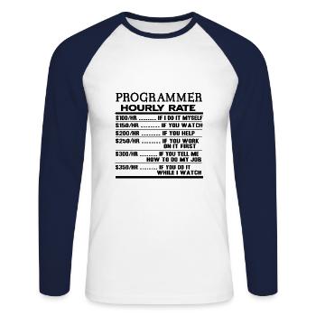 programmer - Unisex Long Sleeve Baseball T-Shirt - white/navy - Front - Nik (191cm)