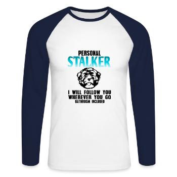 Bichon Havanais - T-shirt baseball manches longues Homme - blanc/marine - Devant - Nik (191cm)