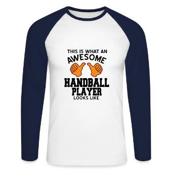 Handball - T-shirt baseball manches longues Homme - blanc/marine - Devant - Nik (191cm)