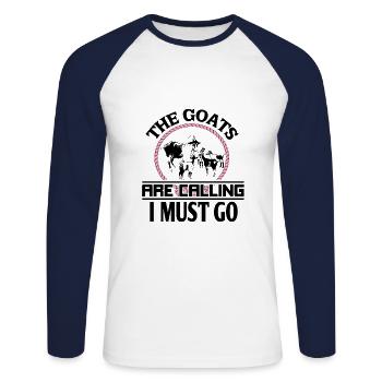 Fermier femme fermier chèvre nourriture cadeau - T-shirt baseball manches longues Homme - blanc/marine - Devant - Nik (191cm)