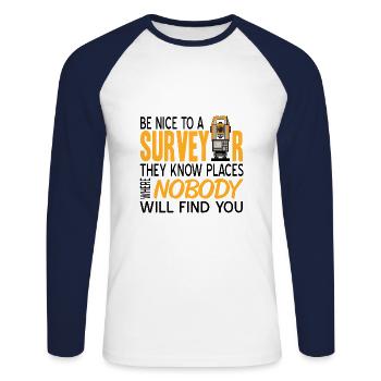 Landvermesser Vermessungstechniker Job Geschenk - Unisex Baseballshirt langarm - Weiß/Navy - Vorne - Nik (191cm)