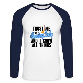 Cadeau de femme de ménage - T-shirt baseball manches longues Homme - blanc/marine - Devant - Nik (191cm)