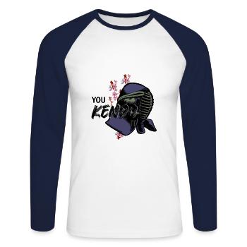 Kendo - Unisex Long Sleeve Baseball T-Shirt - white/navy - Front - Nik (191cm)