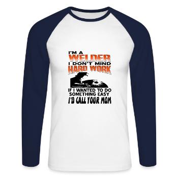 Soudeurs - T-shirt baseball manches longues Homme - blanc/marine - Devant - Nik (191cm)