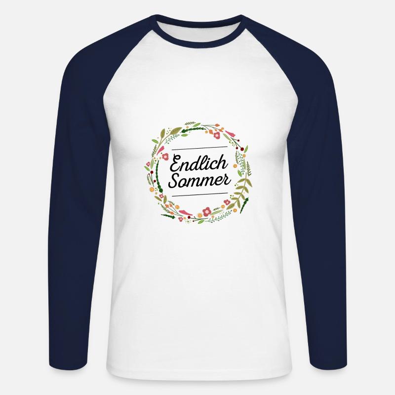 Endlich Sommer | Blumen Design | Geschenkidee - Unisex Baseballshirt langarm - Weiß/Navy