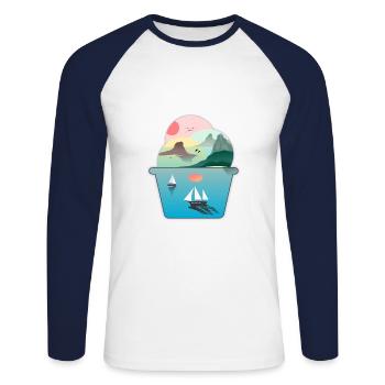 Summer Ice Cream Sundae Ice Cream Sea Sailing Beach - Unisex Long Sleeve Baseball T-Shirt - white/navy - Front - Nik (191cm)