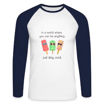 Summer Ice Cream Funny Stay Cool Sunglasses - Unisex Long Sleeve Baseball T-Shirt - white/navy - Front - Nik (191cm)