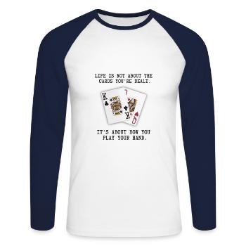 Inspirant Dire Cartes à Jouer Poker Citation - T-shirt baseball manches longues Homme - blanc/marine - Devant - Nik (191cm)