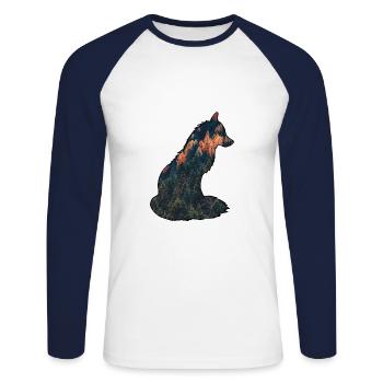 Stiller Fuchs im Wald Natur Wildnis Herbst Bäume - Unisex Baseballshirt langarm - Weiß/Navy - Vorne - Nik (191cm)