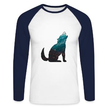Die Wildnis ruft Wolf Wald Berge Natur Wandern - Unisex Baseballshirt langarm - Weiß/Navy - Vorne - Nik (191cm)