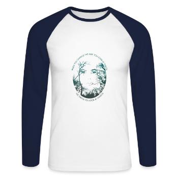 Inspiring saying Trees Philosophy Quote Forest - Unisex Long Sleeve Baseball T-Shirt - white/navy - Front - Nik (191cm)