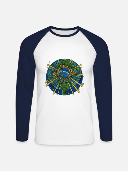 ORDEM E PROGRESSO - T-shirt baseball manches longues Homme - blanc/marine