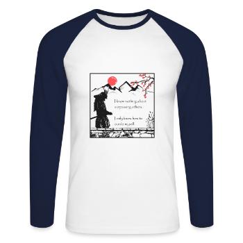 Samurai Zitat Inspirierender Spruch Japan Krieger - Unisex Baseballshirt langarm - Weiß/Navy - Vorne - Nik (191cm)