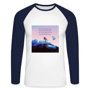 Motivation Quote Inspiring Success Mountains Sky - Unisex Long Sleeve Baseball T-Shirt - white/navy - Front - Nik (191cm)