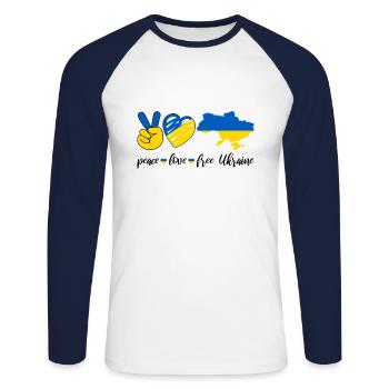 Peace Love Ukraine - Unisex Long Sleeve Baseball T-Shirt - white/navy - Front - Nik (191cm)