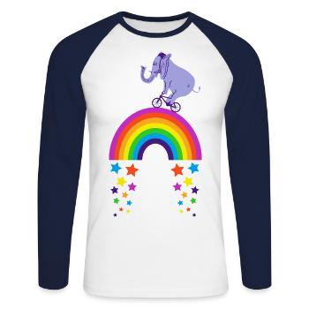 Kidcore Rainbow Elephant Bike Riding Gift - Unisex Long Sleeve Baseball T-Shirt - white/navy - Front - Nik (191cm)
