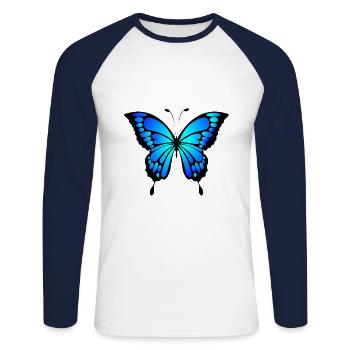 Butterfly - T-shirt baseball manches longues Homme - blanc/marine - Devant - Nik (191cm)