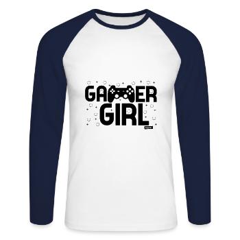 Gamer Girl HARIZ Gamer Gaming Geschenk - Unisex Baseballshirt langarm - Weiß/Navy - Vorne - Nik (191cm)
