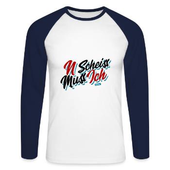 N Scheiss Muss Ich HARIZ Sprüche Lustig Witzig - Unisex Baseballshirt langarm - Weiß/Navy - Vorne - Nik (191cm)