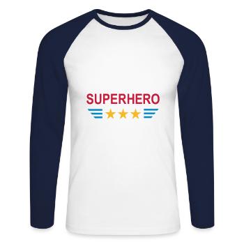 ★ Couleurs de conception modifiables ★ Super-héros (trois étoiles) - T-shirt baseball manches longues Homme - blanc/marine - Devant - Nik (191cm)
