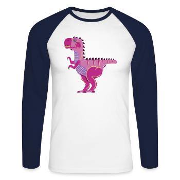 Dinosaure T-Rex - T-shirt baseball manches longues Homme - blanc/marine - Devant - Nik (191cm)