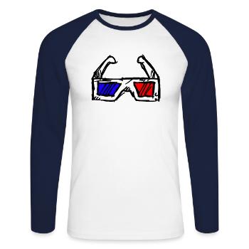 3d brille schwarz - Unisex Baseballshirt langarm - Weiß/Navy - Vorne - Nik (191cm)