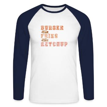 burger frites ketchup foncé - T-shirt baseball manches longues Homme - blanc/marine - Devant - Nik (191cm)