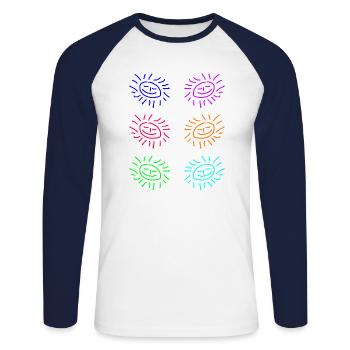 Sun Sticker Blue Turqis - Unisex Long Sleeve Baseball T-Shirt - white/navy - Front - Nik (191cm)