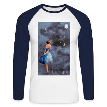 Lost in space. - Unisex Baseballshirt langarm - Weiß/Navy - Vorne - Nik (191cm)