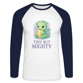 Tiny but Mighty – Cute Baby Dragon Watercolor Motif - Unisex Long Sleeve Baseball T-Shirt - white/navy - Front - Nik (191cm)