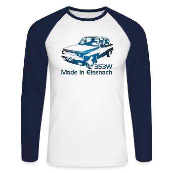 Wartburg w353 Made in Eisenach - Unisex Baseballshirt langarm - Weiß/Navy - Vorne - Nik (191cm)