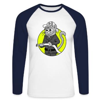 Chat rétro pompiers - T-shirt baseball manches longues Homme - blanc/marine - Devant - Nik (191cm)