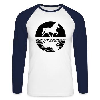 Icelandic Horse: Islandpferd Pferd Pony Merch - Unisex Baseballshirt langarm - Weiß/Navy - Vorne - Nik (191cm)
