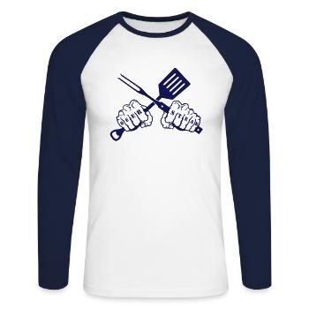 beer & steak - T-shirt baseball manches longues Homme - blanc/marine - Devant - Nik (191cm)