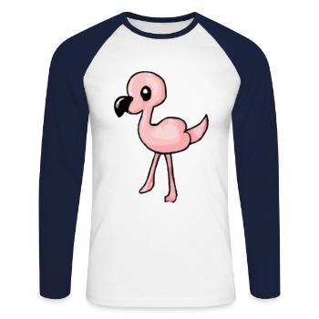 Flamingo Geschenkidee rosa pink - Unisex Baseballshirt langarm - Weiß/Navy - Vorne - Nik (191cm)