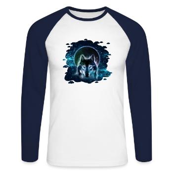 Wolfmond - Unisex Baseballshirt langarm - Weiß/Navy - Vorne - Nik (191cm)