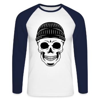 squelette tête de gangster tête de mort - T-shirt baseball manches longues Homme - blanc/marine - Devant - Nik (191cm)