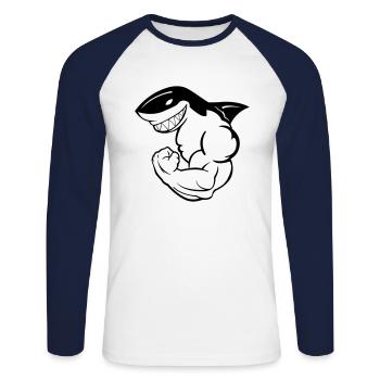 requin puissant - T-shirt baseball manches longues Homme - blanc/marine - Devant - Nik (191cm)