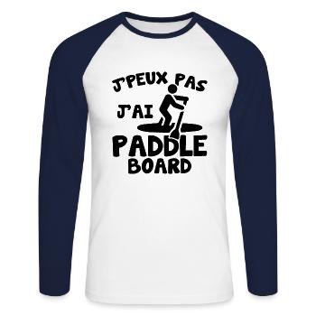 J peux pas j ai paddle board humour cadeau - T-shirt baseball manches longues Homme - blanc/marine - Devant - Nik (191cm)