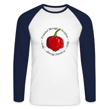 Trinidad Moruga Scorpion Chili Pepper Hot - Unisex Long Sleeve Baseball T-Shirt - white/navy - Front - Nik (191cm)