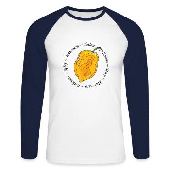 Habanero Yellow Chili Pepper Hot Spicy Yellow - Unisex Long Sleeve Baseball T-Shirt - white/navy - Front - Nik (191cm)