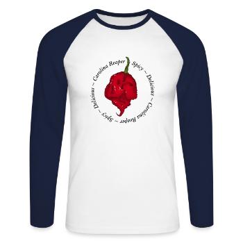 Chili Pepper Chili Pepper Carolina Reaper Hot - Unisex Long Sleeve Baseball T-Shirt - white/navy - Front - Nik (191cm)