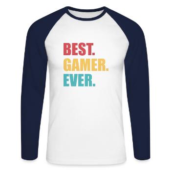 Gaming - T-shirt baseball manches longues Homme - blanc/marine - Devant - Nik (191cm)